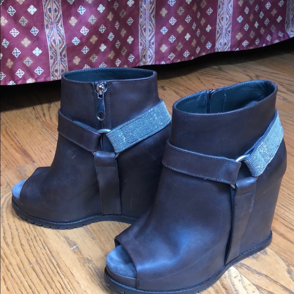 Brunello Cucinelli Monili peep toe bootie